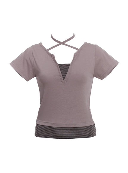 strappy-slit-layered-top-cu520 / Beige