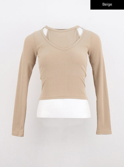 halter-neck-layered-crop-tee-cn301 / Beige