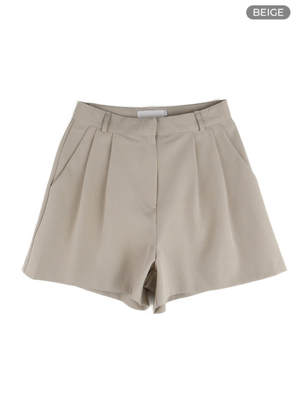 solid-wide-leg-shorts-om411 / Beige