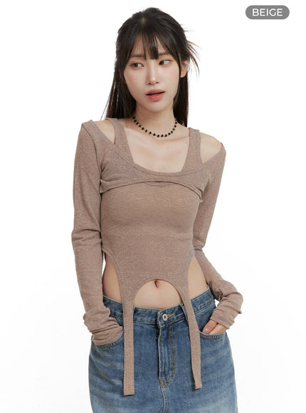 unbalanced-chic-crop-top-cl424 / Beige