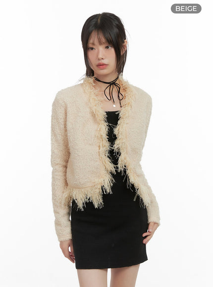 tassel-accent-cropped-cardigan-cs412 / Beige