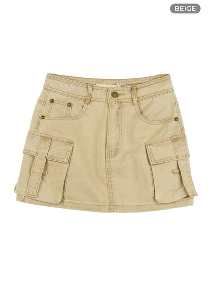 chic-cargo-denim-mini-skirt-cl422 / Beige