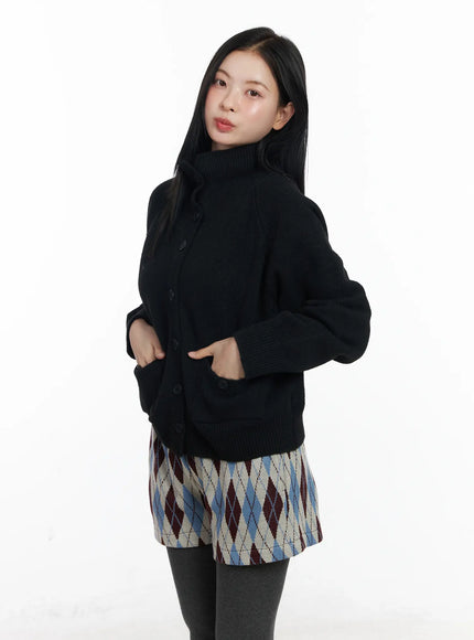 mock-neck-buttoned-knit-cardigan-cj520 / Black
