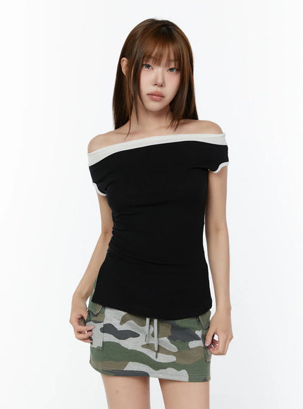 two-tone-off-shoulder-top-cy518 / Black