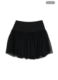 mesh-polka-dot-ruffle-hem-mini-skirt-oy409 / Black