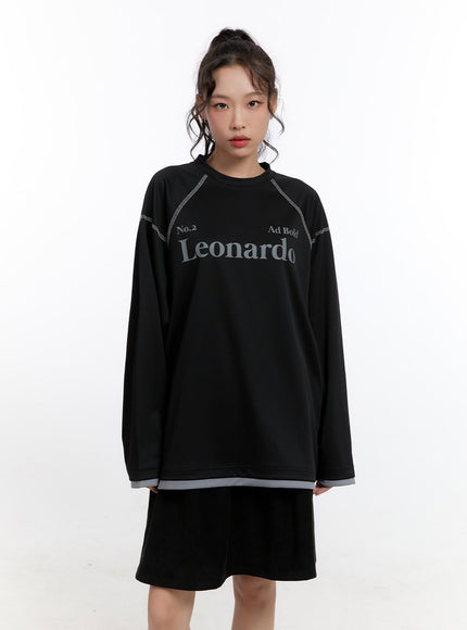 oversize-stitched-long-sleeve-top-cn421 / Black