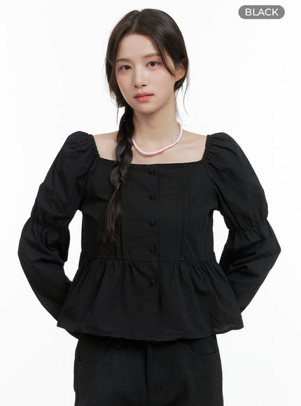 sweetheart-buttoned-cotton-blouse-og409 / Black