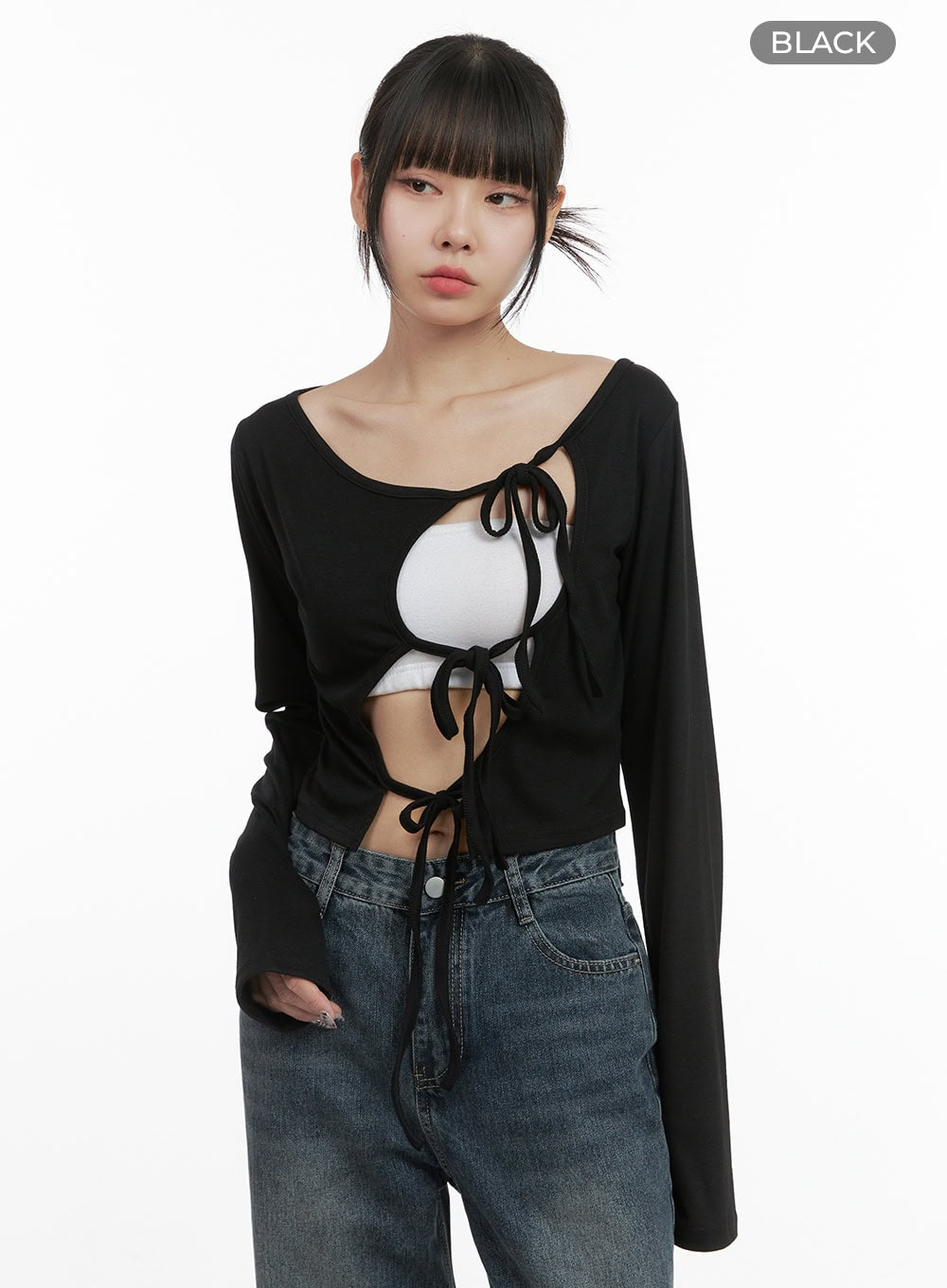 strap-cut-out-crop-cardigan-oo401 / Black