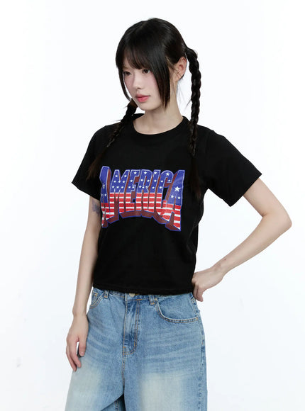 Patriotic Graphic Cropped Top CG507
