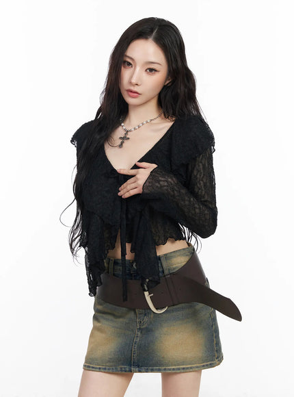 Sheer Ruffle Ribbon Cardigan CM518