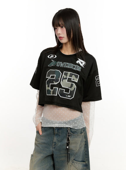 Camo Mesh Crop Jersey Top CM513