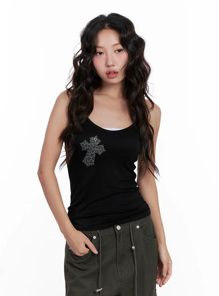 leopard-patch-tank-top-cl521 / Black