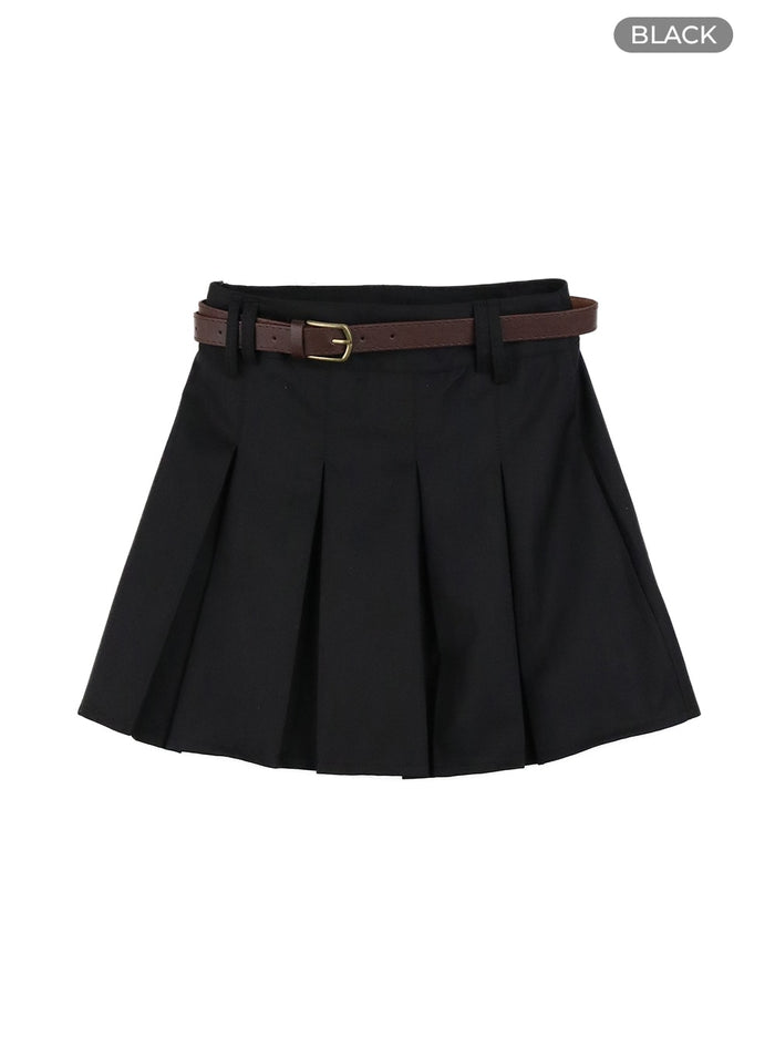 solid-pleated-mini-skirt-om420 / Black