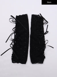 ribbon-cut-out-lace-leg-warmers-cj424 / Black