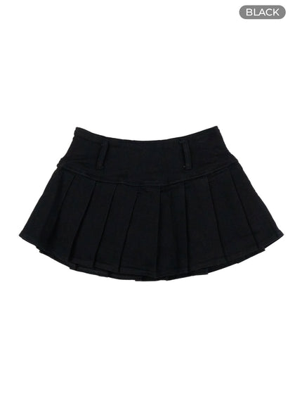 pleated-washed-denim-mini-skirt-og407 / Black