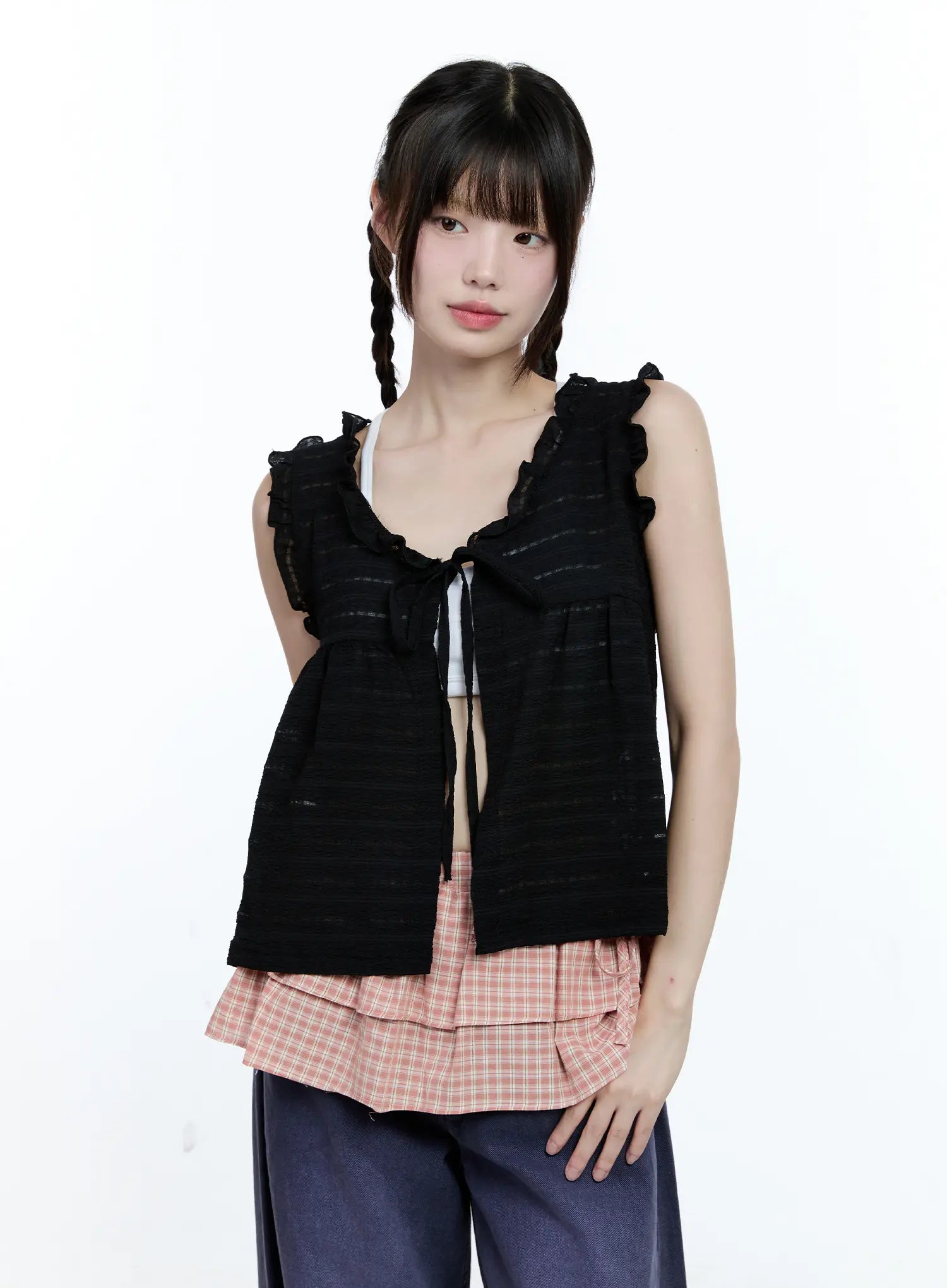 ruffle-sheer-frill-top-cg507 / Black