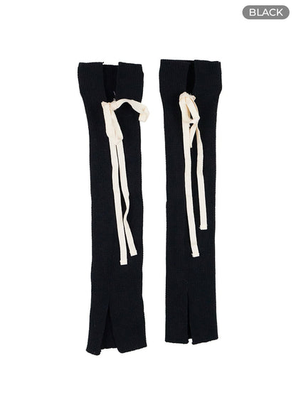 slit-ribbon-long-legwarmers-oo407 / Black