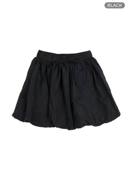 string-banded-bubble-hem-mini-skirt-ol411 / Black