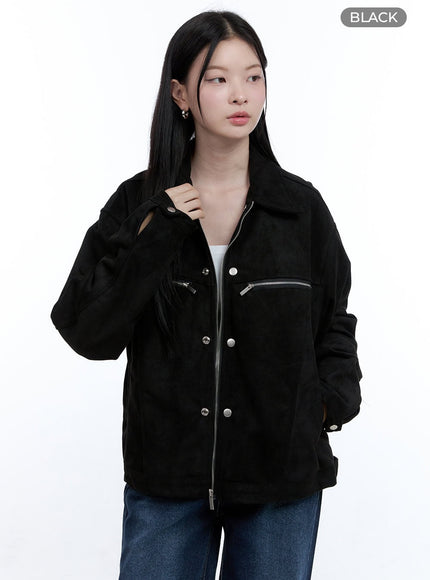 suede-collar-zip-up-jacket-oo429 / Black