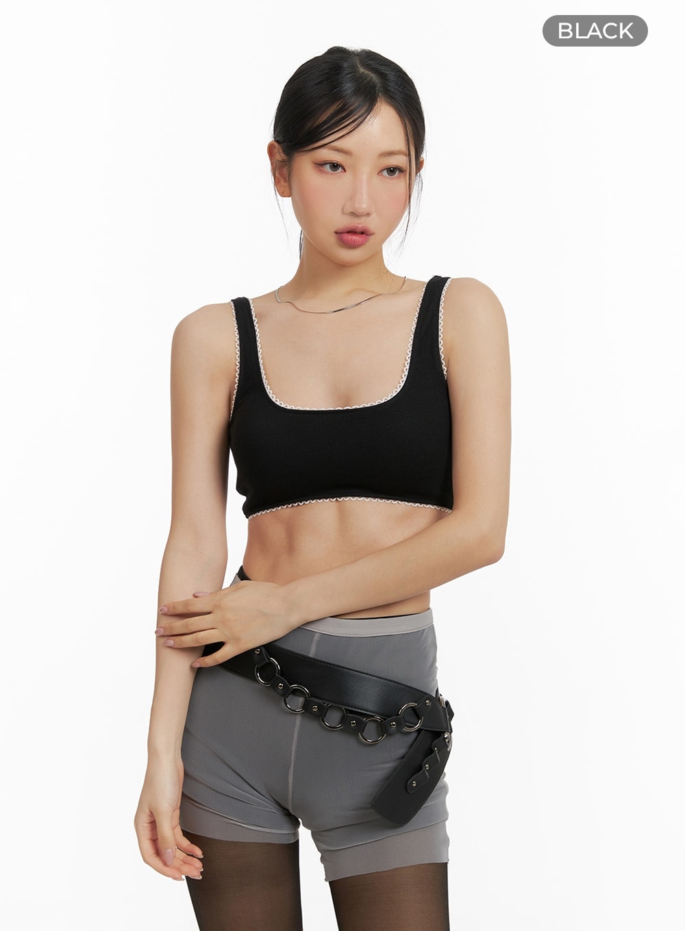 lace-trim-comfy-sports-bra-cm421 / Black