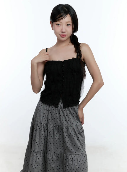 buttoned-lace-cami-top-cu526 / Black