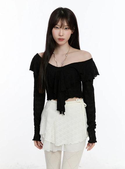frilled-layered-off-shoulder-blouse-ca503 / Black
