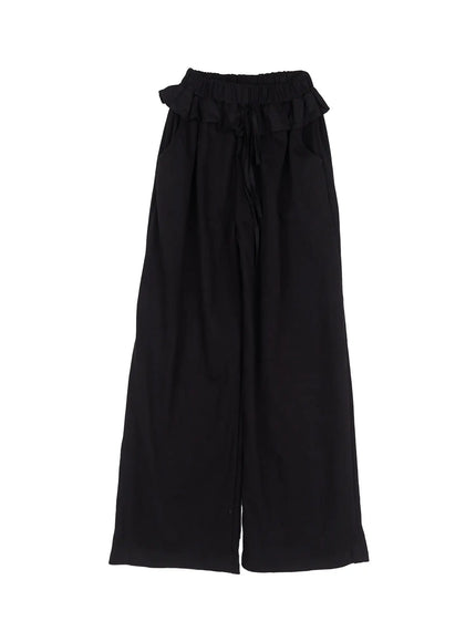 ruffle-wide-leg-sweatpants-cl516 / Black