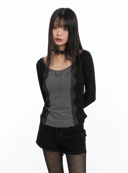 robson-rose-lace-u-neck-top-cd519 / Black