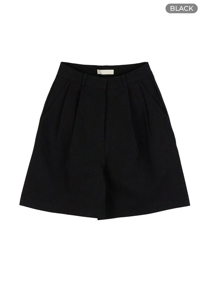 pintuck-wide-tailored-shorts-og416 / Black