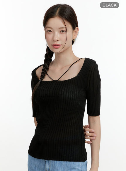 linen-knit-sweater-top-ol424 / Black