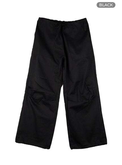 string-pocket-low-rise-wide-leg-pants-cg412 / Black