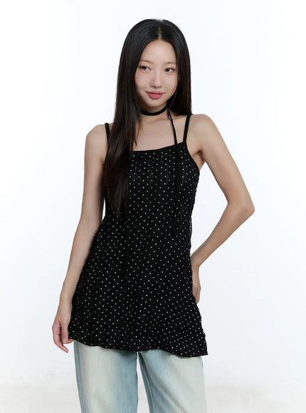 polka-dot-cami-mini-dress-scarf-set-cu526 / Black
