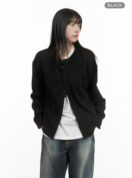 round-neck-long-sleeve-cardigan-cg430 / Black