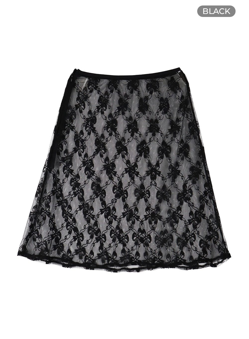 see-through-lace-ribbon-skirt-cf426 / Black