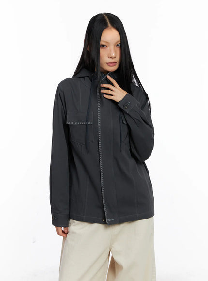 Two-Tone Embroidered Cotton Hoodie Jacket CS511