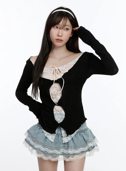 lace-layered-cardigan-ca501 / Black