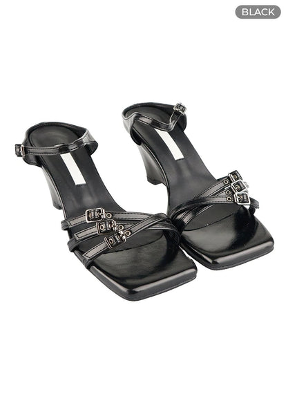 metallic-wedge-sandal-heels-ol401 / Black