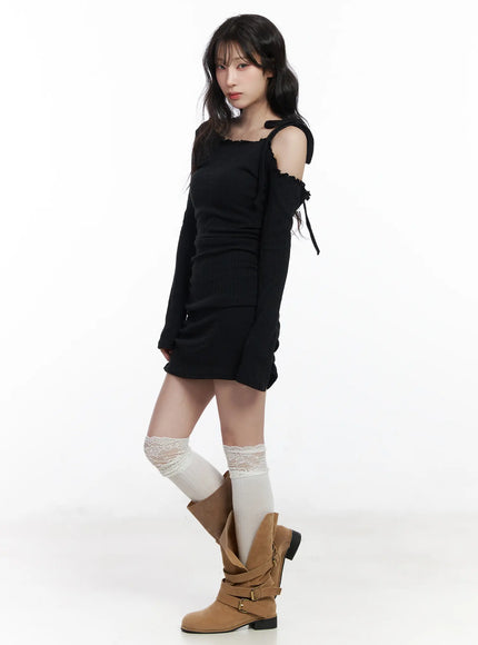 ribbed-one-shoulder-mini-dress-cj526 / Black