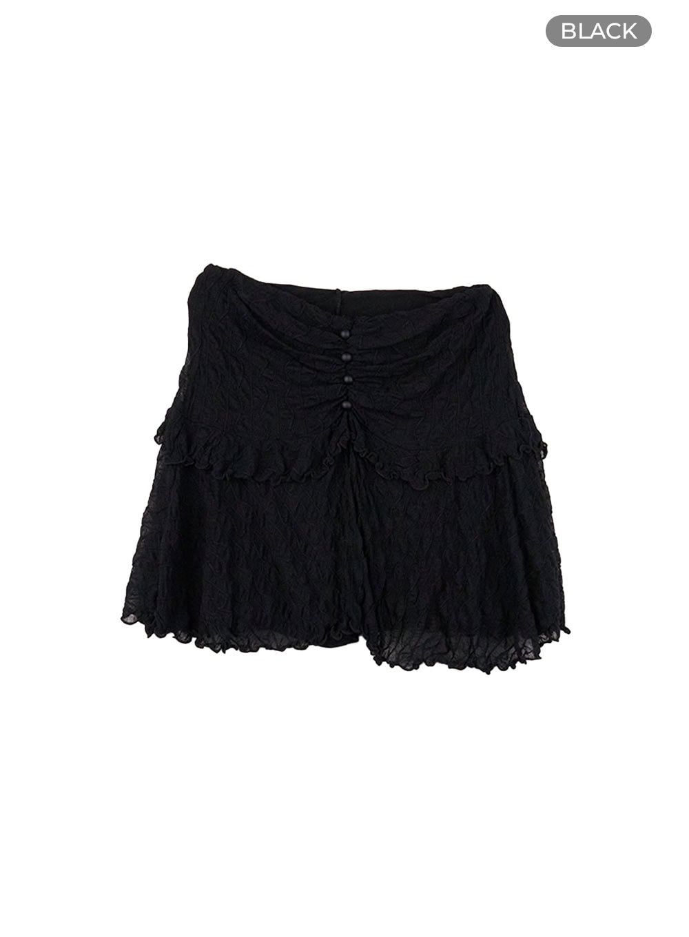 lace-button-draped-mini-skirt-cs424 / Black