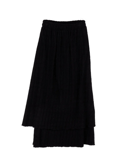 layered-textured-maxi-skirt-cn526 / Black