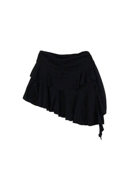 frill-shirring-mini-skirt-cd410 / Black