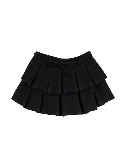 ribbon-pleated-mini-skirt-od417 / Black