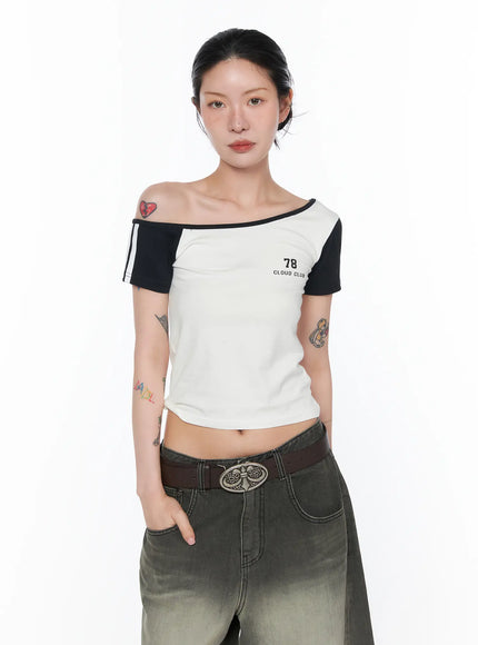 color-block-one-shoulder-top-ca524 / Black