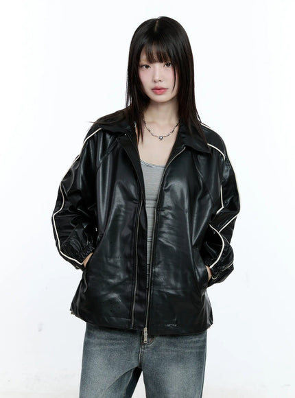 Two-Tone Faux Leather Jacket CG511