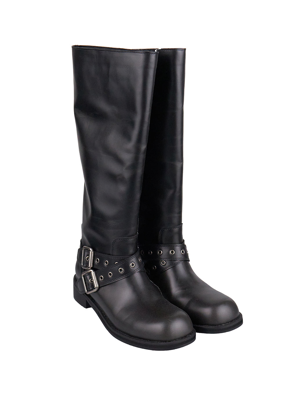 double-buckle-knee-high-boots-cj531 / Black