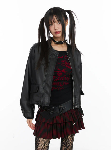 detatchable-hoode-leather-jacket-cd519 / Black