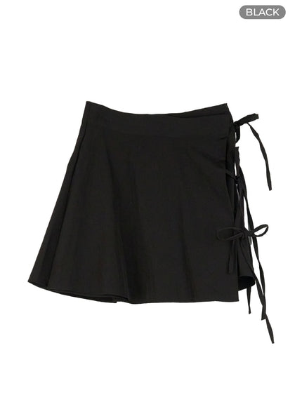 tie-flare-mini-skirt-ou428 / Black