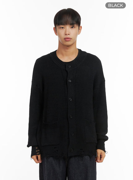 mens-distressed-pocket-cardigan-co408 / Black