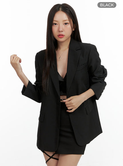 oversize-solid-buttoned-blazer-ol408 / Black