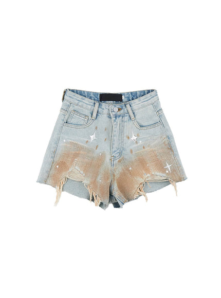 denim-graphic-distressed-shorts-cg413 / light blue